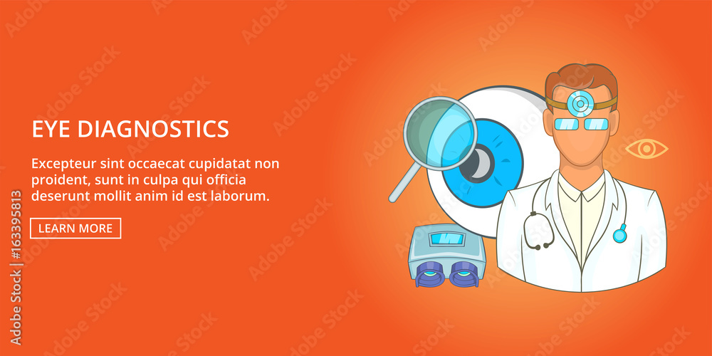 Eye diagnostics banner horizontal, cartoon style Eye diagnostics banner horizontal, cartoon style