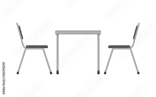Table and chair. Restaurant furniture. Side view.