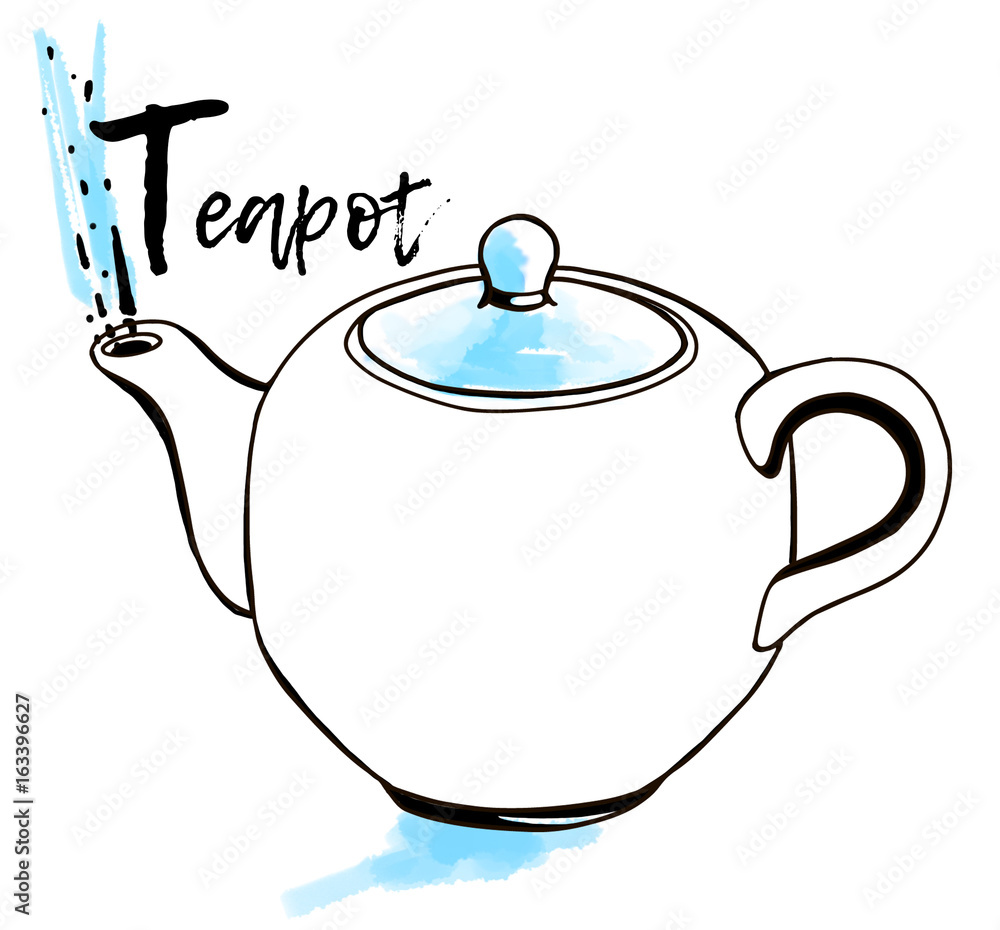 Obraz premium Teapot icon. Sticker sketch. Hand drawn illustration with doodle style. Art Poster . Postcard press . Seamless background