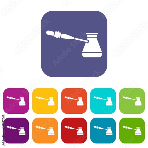 Coffee cezve icons set flat