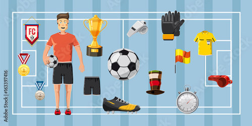 Soccer champion banner horizontal, cartoon style