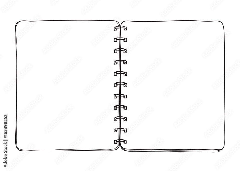notebook hand drawn on white background blank paper cover line art vector illustration