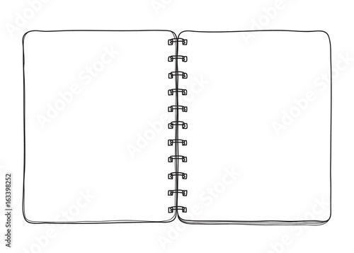 notebook hand drawn on white  background blank paper cover line art vector illustration