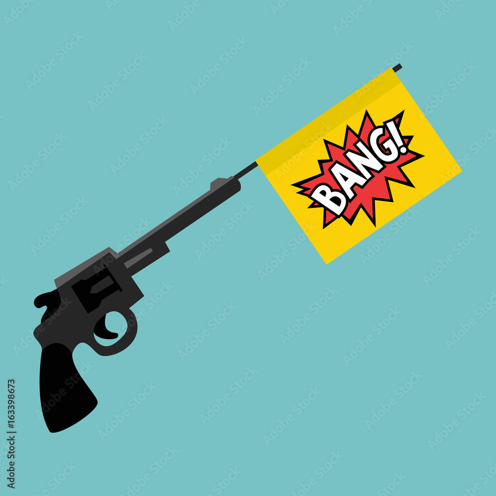 Toy gun with a bang flag / flat editable vector illustration, clip art  Stock Vector | Adobe Stock