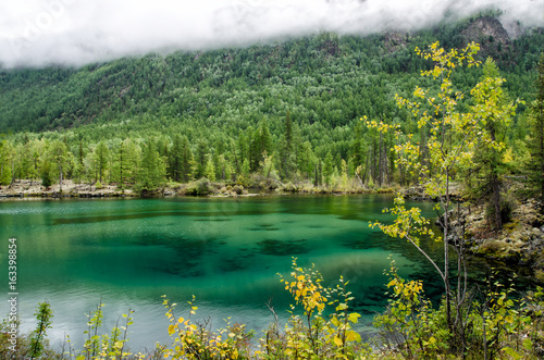 Siberia. Beautiful green fog lake in the forest. Buryatia © kuzenkova