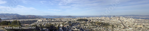 San Francisco panorama under blue sky.