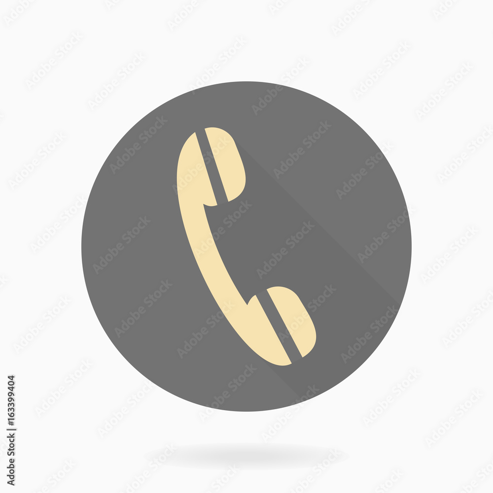 Fine golden telephone receiver in the circle. Flat design with long shadow Fine golden telephone receiver in the circle. Flat design with long shadow