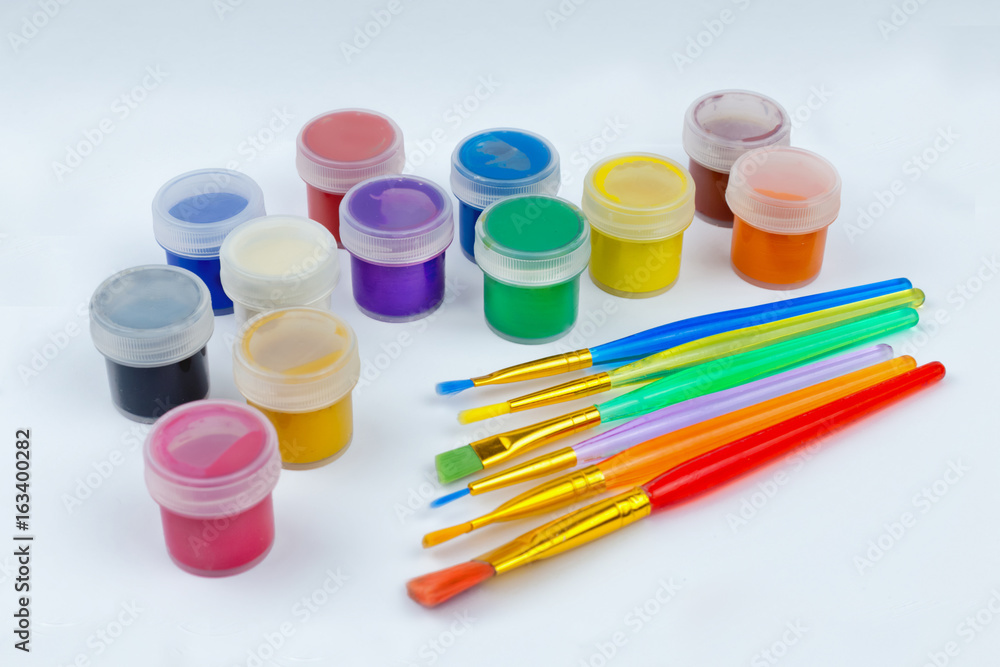 paint and color brushes, artistic materials paint and color brushes, artistic materials
