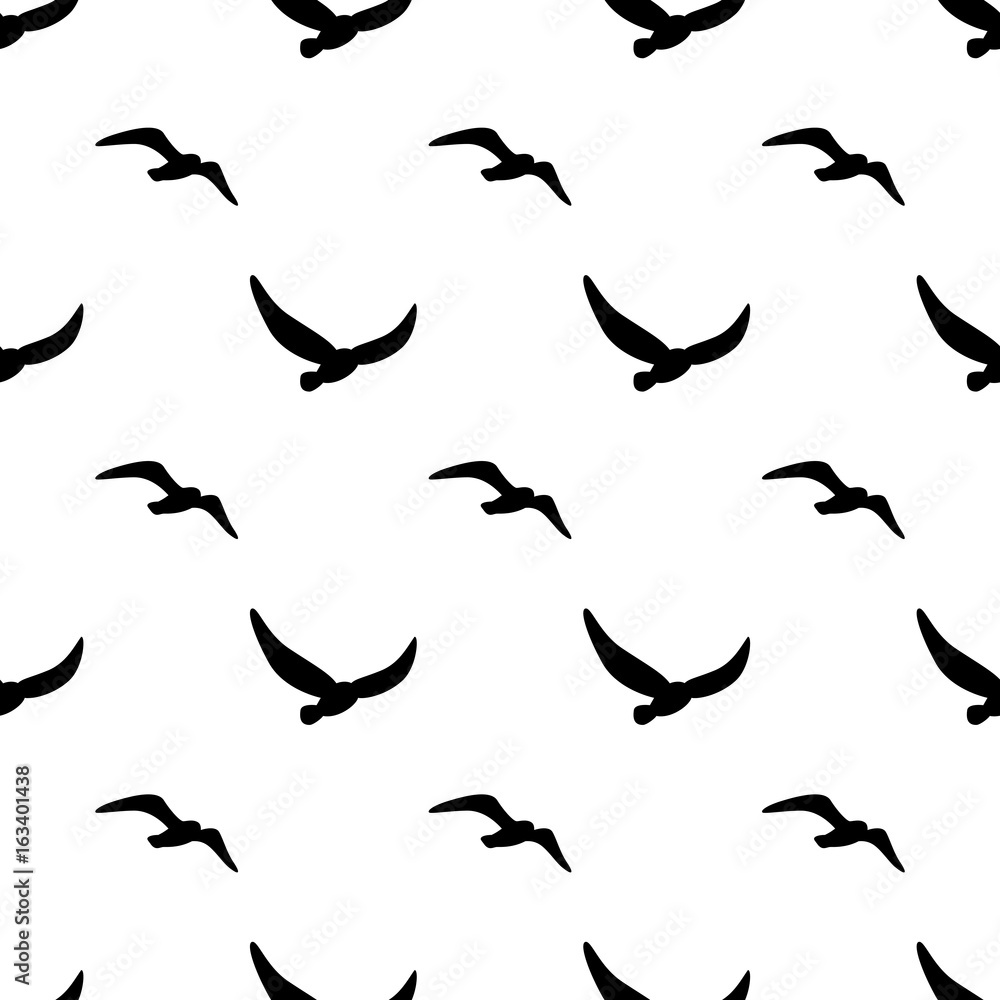 Obraz premium Seamless patterns image silhouettes of birds. Vector illustration. Marine theme. Birds,seagull are flying. Modern stylish abstract texture. Template for prints, textile, wrapping and decoration.