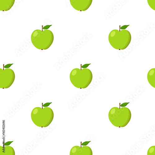 Green apples seamless background. Pattern with organic and eco fruits. Vector illustration.