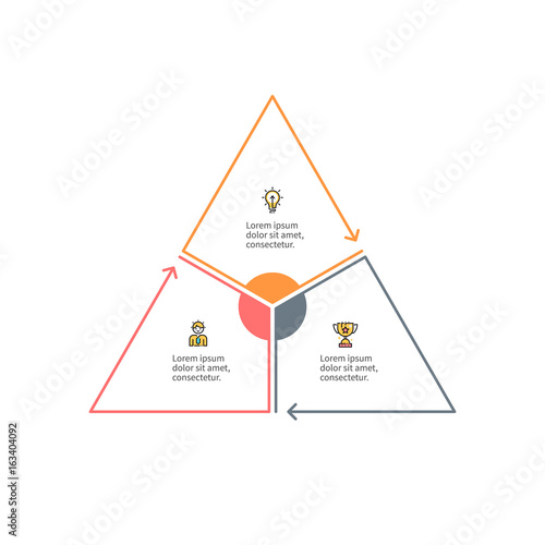 Outline triangle with 3 parts, sections for infographics. photo