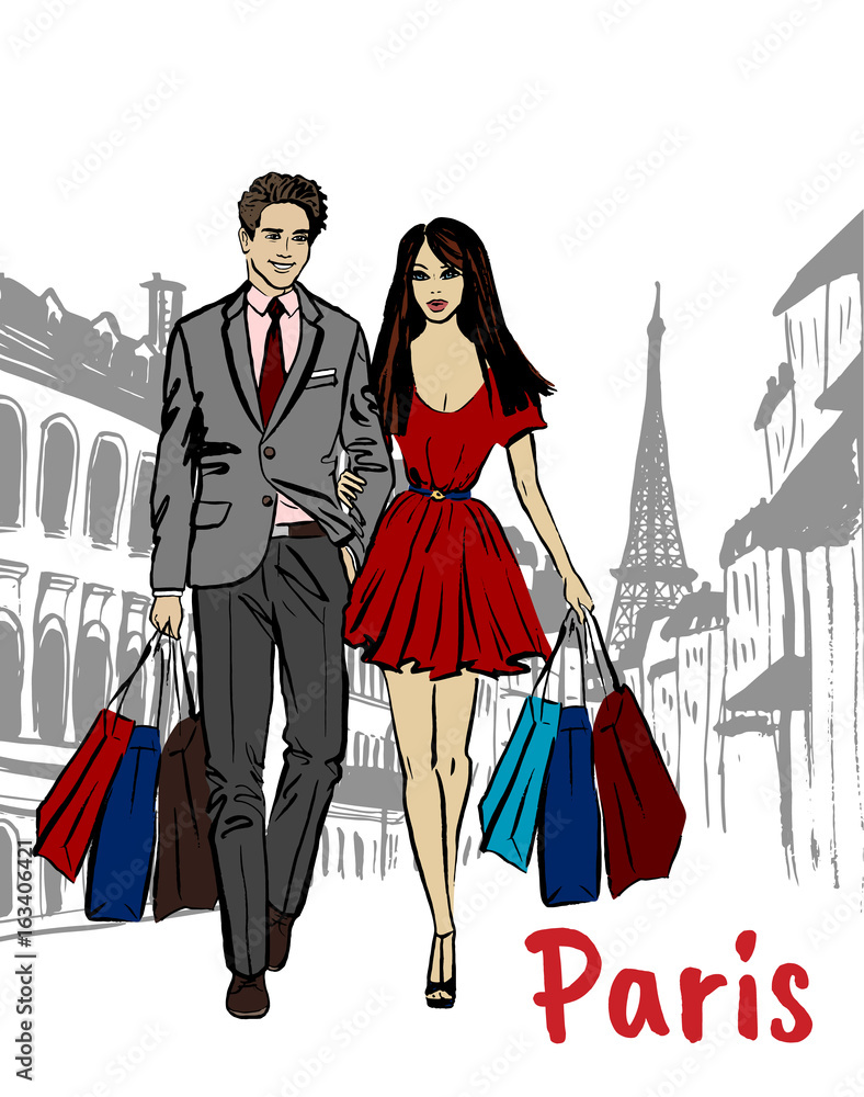 couple with shopping bags