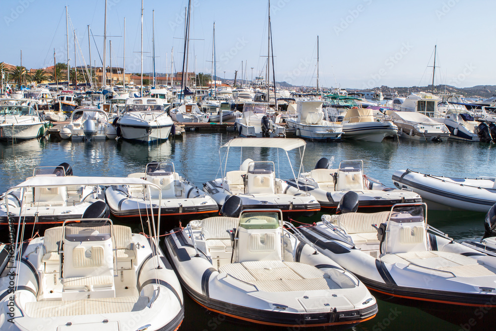 Yachts anchored in the port of Palau, Sardinia..