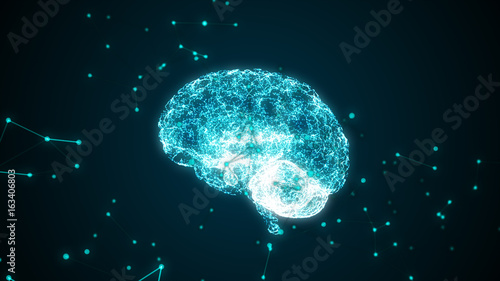 Human brain being formed by revolving particles. 3d illustration photo