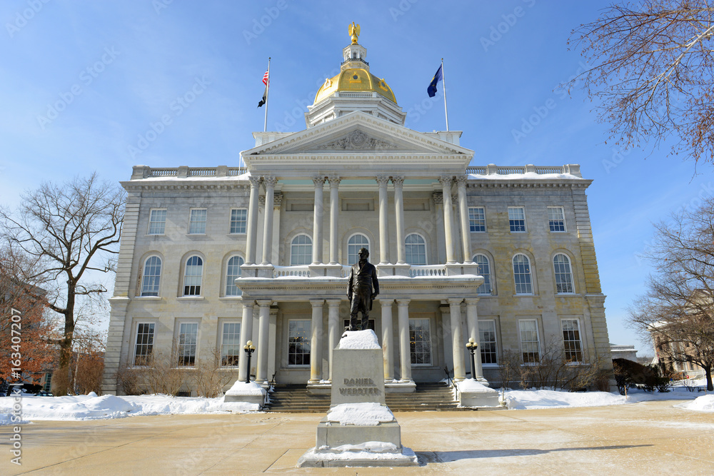 New Hampshire State House in winter, Concord, New Hampshire, USA. New Hampshire State House is the nation's oldest state house, built in 1816 - 1819.