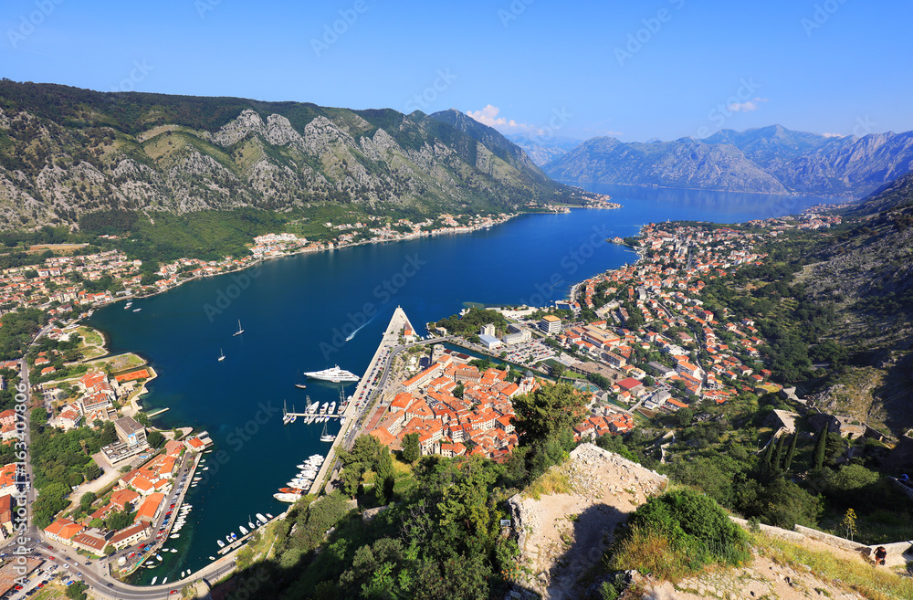 View of Bay of Kotor old town from Lovcen mountain, Montenegro, Europe
