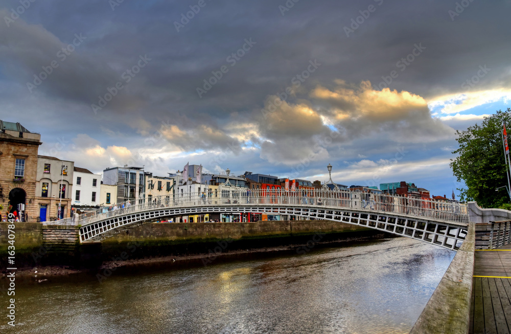 The Ha'Penny Bridge in Dublin, Ireland.