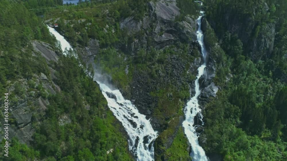 Aerial view of Latefossen waterfall in Norway Aerial view of Latefossen waterfall in Norway