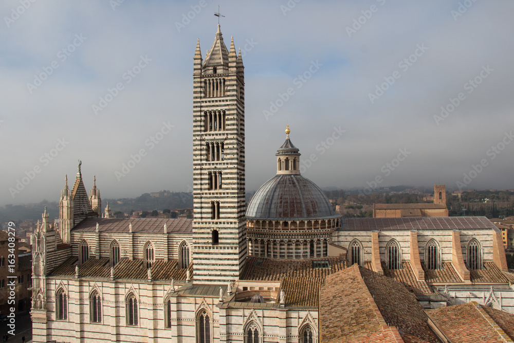 Duomo di Siena and bell tower. View from facciatone Tuscany. Italy.