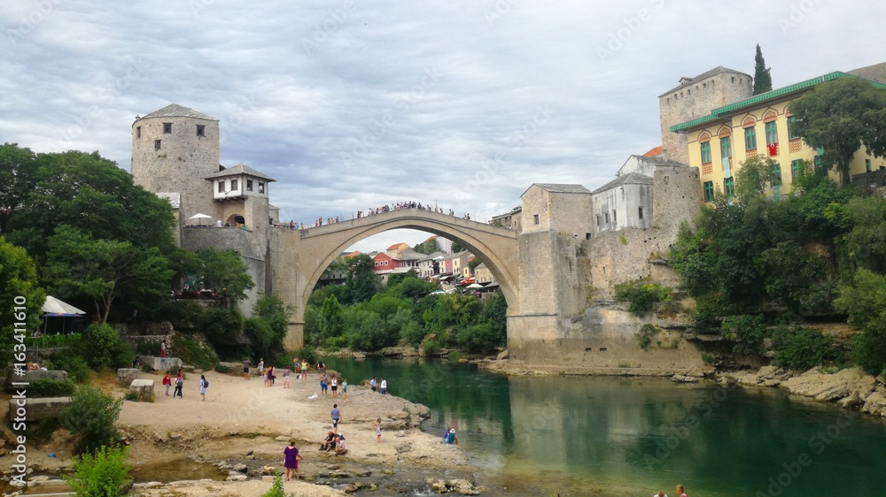 panoramic view of Old bridge in Mostar