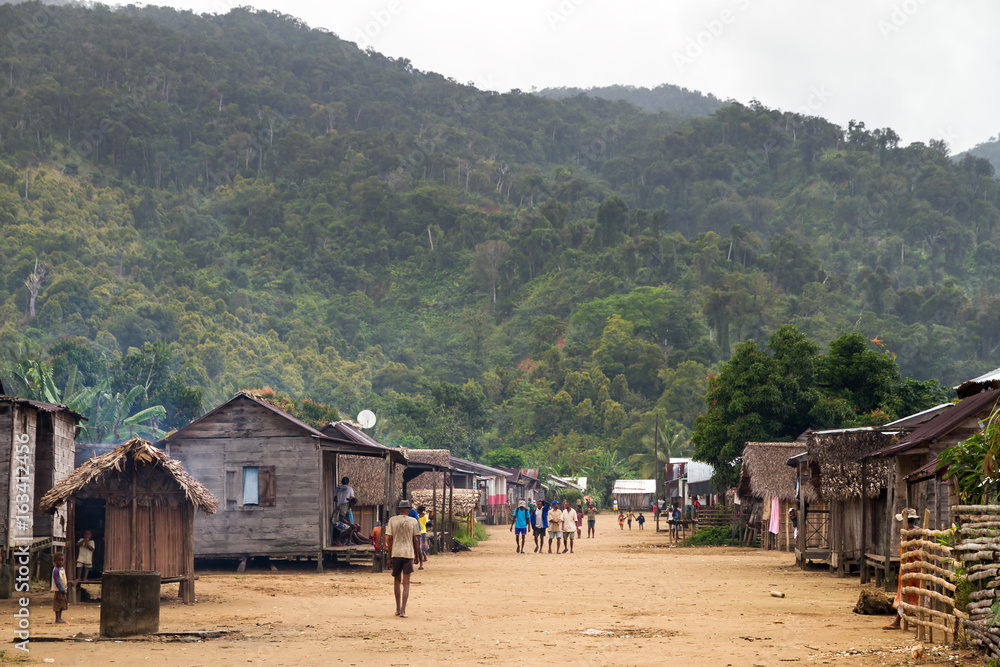 Local people walking around in the village of Benjana, Madagascar, on September 22, 2013