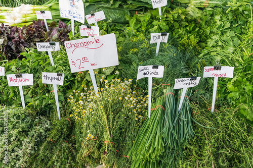 Herb stand close up one at the farmer's market