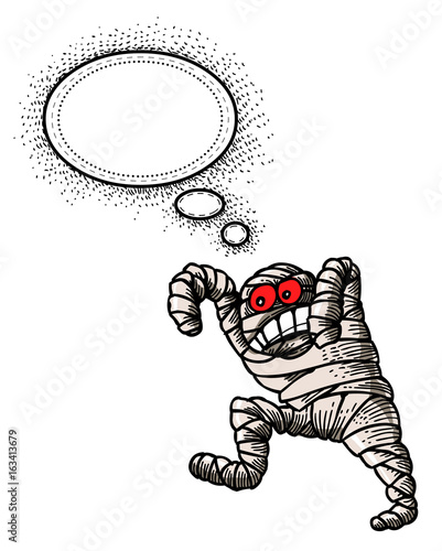 Cartoon image of bandaged mummy. An artistic freehand picture.