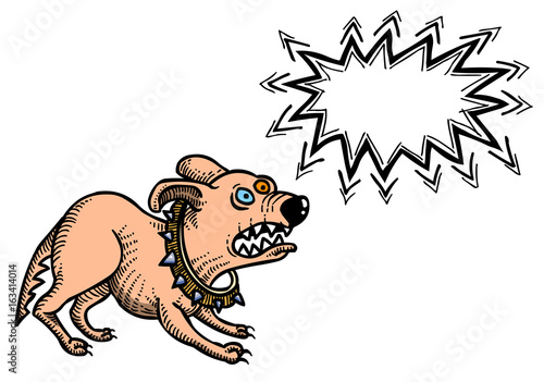 Cartoon image of annoyed dog. An artistic freehand picture.