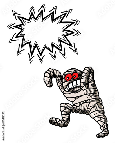 Cartoon image of bandaged mummy. An artistic freehand picture.