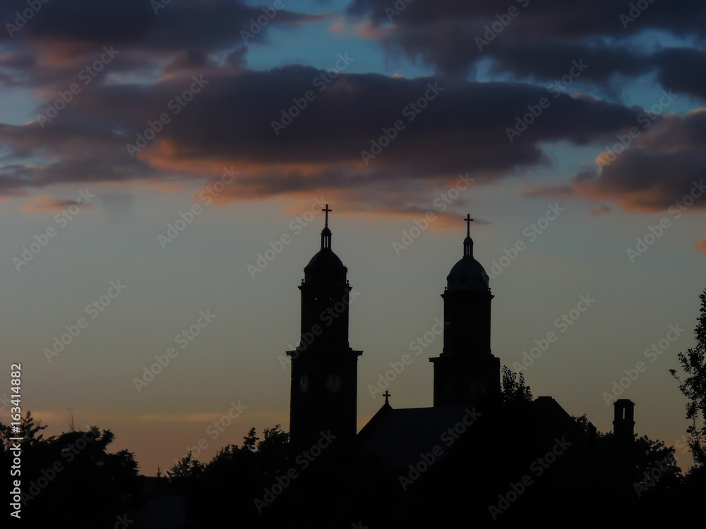 Urban Church at Sunset with clouds