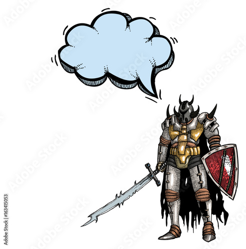 Cartoon image of warrior with sword. An artistic freehand picture.
