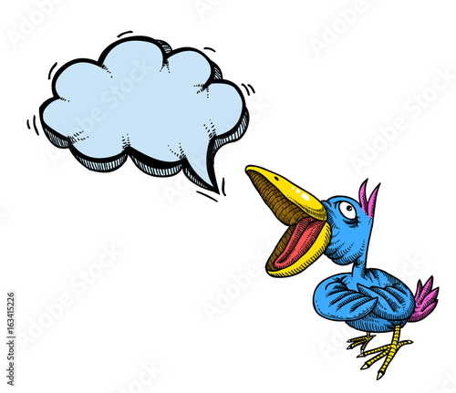 Cartoon image of singing bird. An artistic freehand picture.