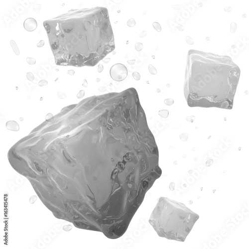 ice cubes and bubbles in water