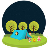 kids children camping tent outdoor fun activity fire camp