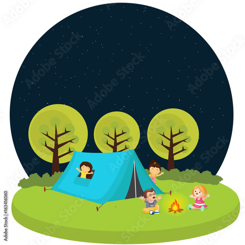 kids children camping tent outdoor fun activity fire camp