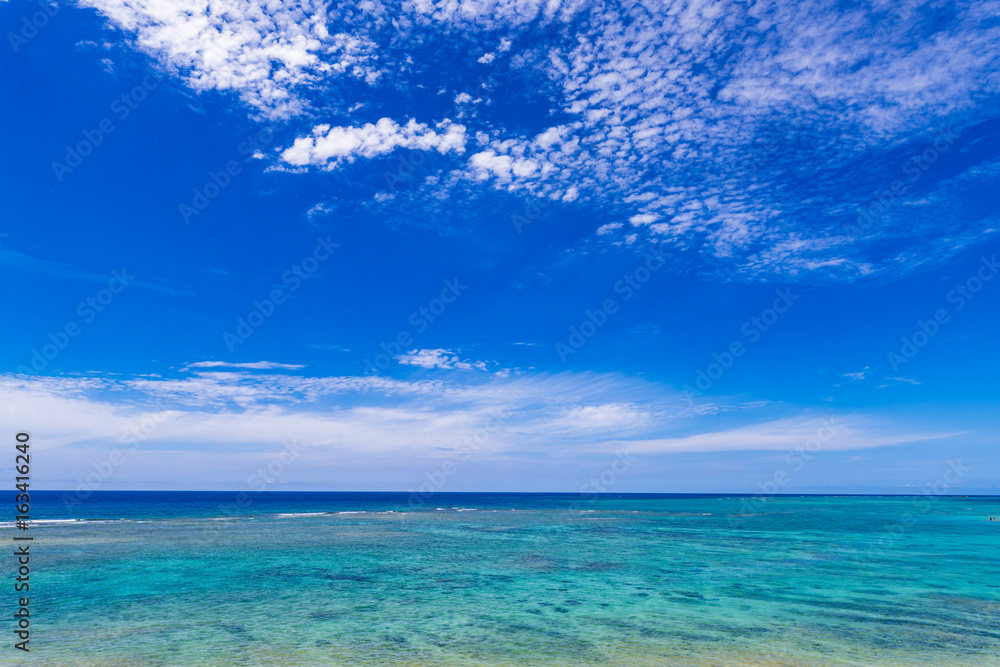 Sea, blue sky, landscape. Okinawa, Japan, Asia.
