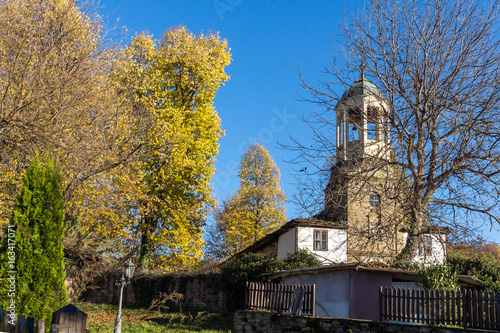 Autumn view of Church of Saint Prophet Elijah in village of Bozhentsi, Gabrovo region, Bulgaria