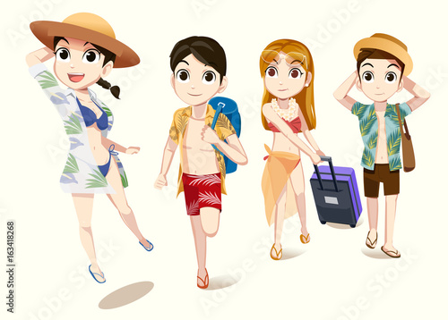 Traveling with friends. Tourism on the beach. Sexy cute style. Summer holidays. Relax concept. Happy vacation free from worries.