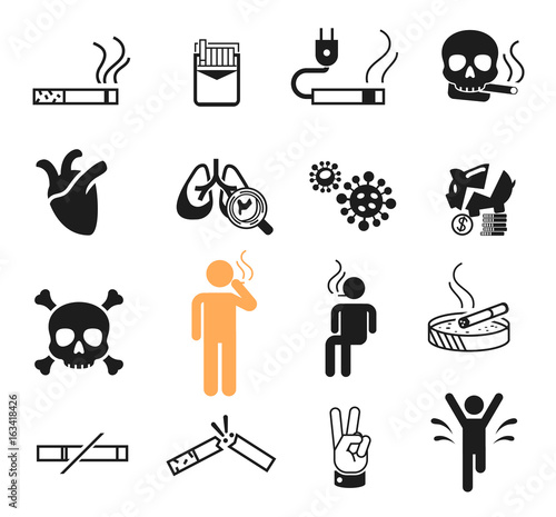Cigarette icon concept. The problem of smoke. Smoking can lead to death. Warning in social.