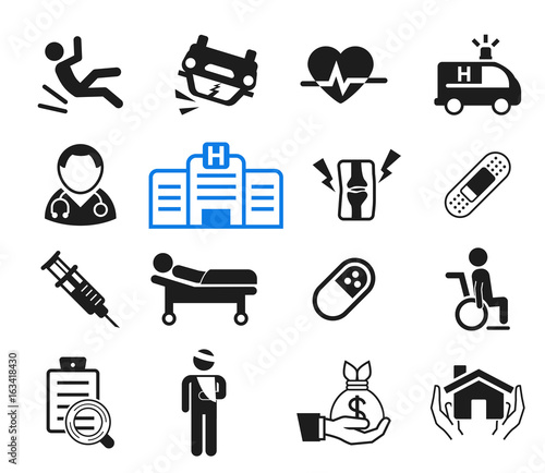 Accidents and life insurance for hospital treatment icon concept. How to medicare with doctor.