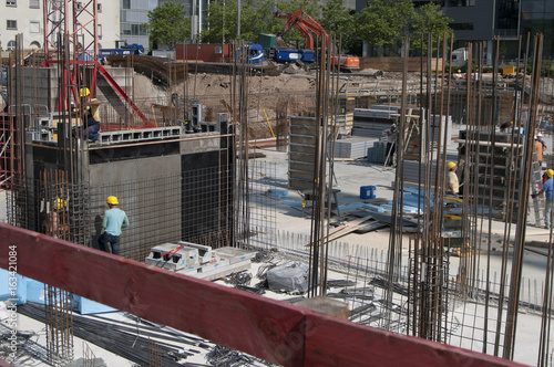 construction site, workers with reinforcement construction