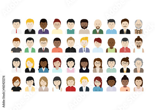 Group of working people diversity, business men and women avatar icons. Vector illustration of flat design people characters.