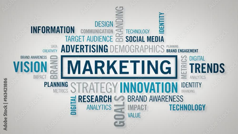 Marketing Word Cloud Cool - A cloud of words forms describing the many aspects of marketing. Available in multiple colors. Seamless Loop.