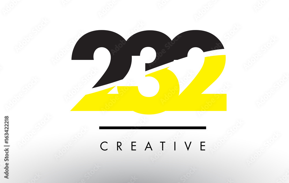 232 Black and Yellow Number Logo Design.
