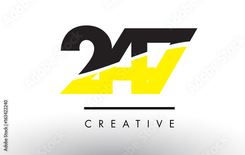 247 Black and Yellow Number Logo Design.