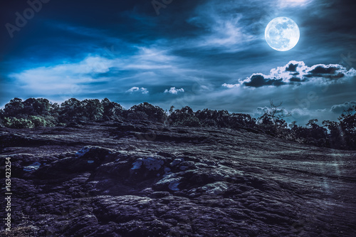 Landscape of night sky with full moon, serenity nature background.