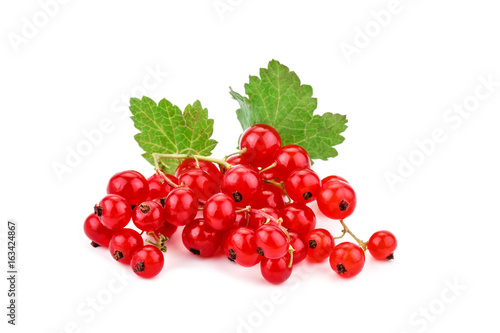 Ripe delicious red currant white background.