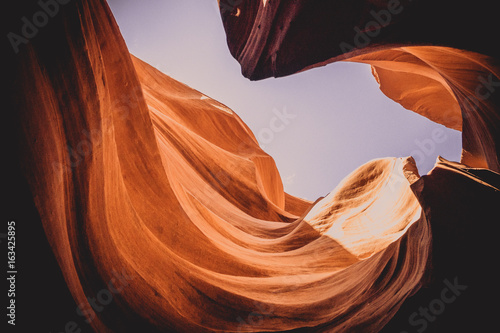 Red rocks of the weather-beaten sandstone. Antelope Canyon