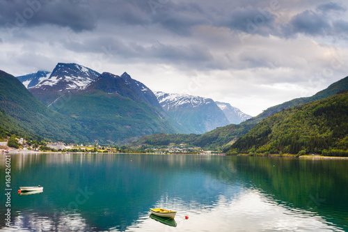 Little boat on water, norway fjord