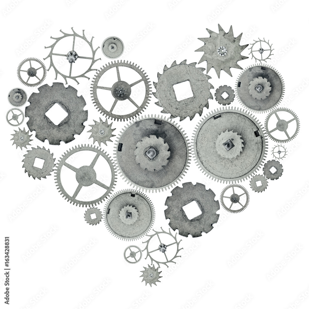 heart shape symbol from old steel gears isolated on white heart shape symbol from old steel gears isolated on white